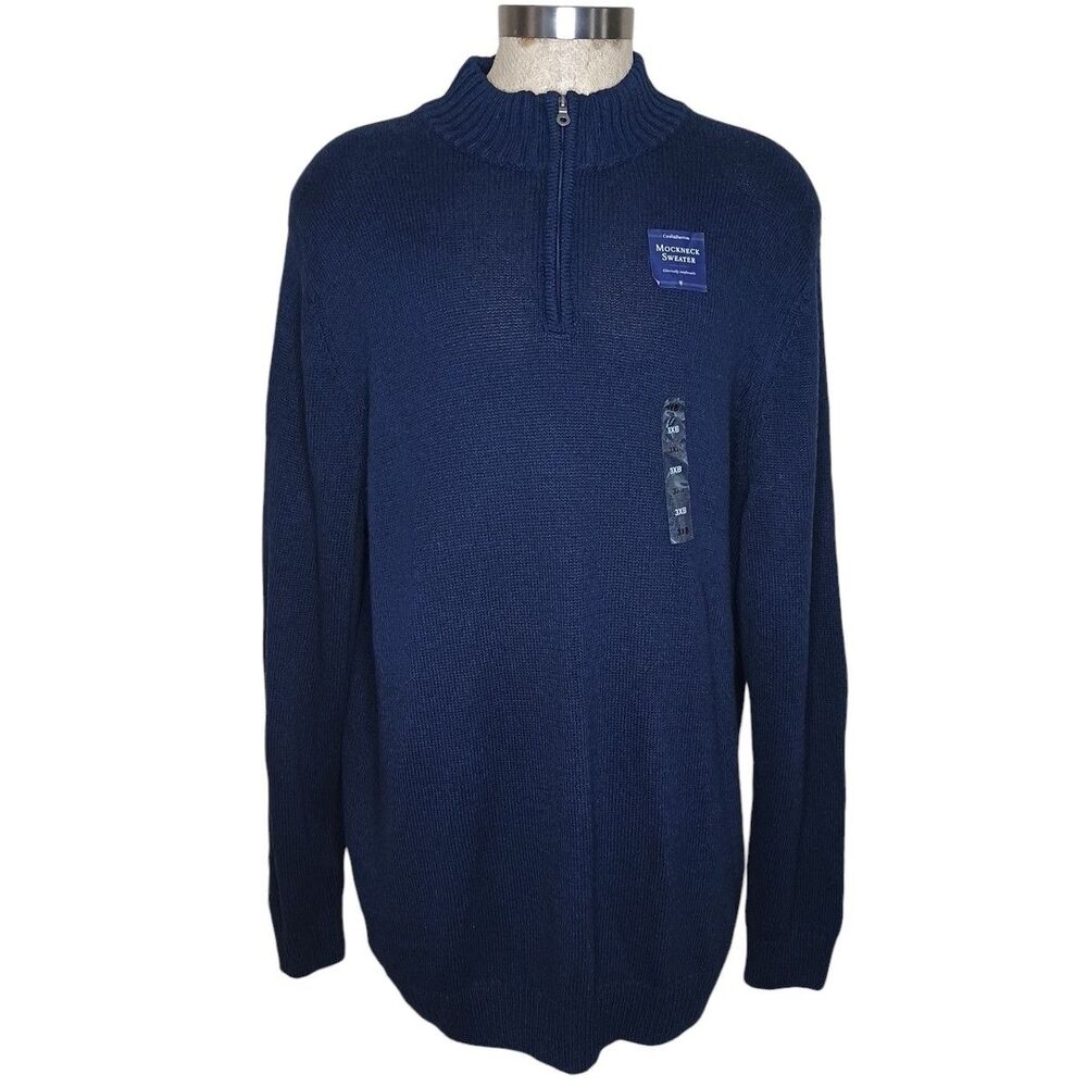 Croft & Barrow Sweater Mens  Sz 3XB Big & Tall Navy Mock Neck Qtr Zip NEW